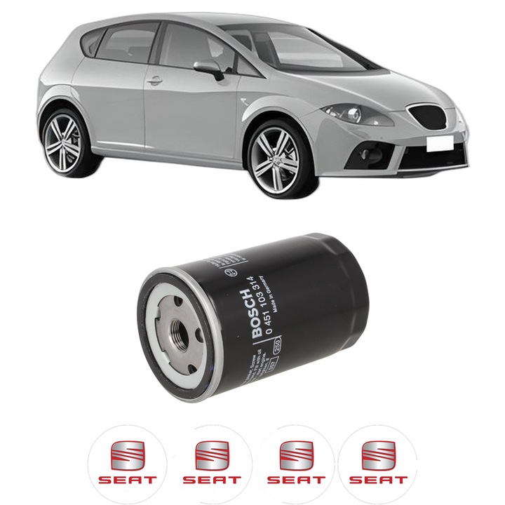 Filtru ulei SEAT LEON (1P1) 1.6 MultiFuel din 2005-2013 KW 75 CP 102 CMC 1595, auto, Bosch, 4x Stickere auto cu SEAT