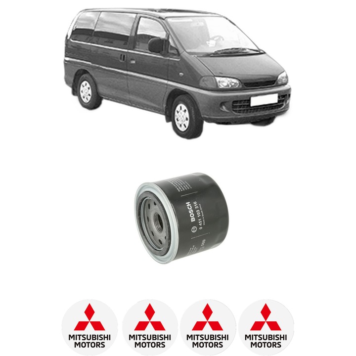 Filtru ulei MITSUBISHI L400 Bus (PD_W, PC_W, PA_V, PB_V, PA_W) 2.0 16V (PA3V/W, PB3V, PA3W) din 1995-2000 KW 85 CP 115 CMC 1997, auto, Bosch, 4x Stickere auto cu MITSUBISHI