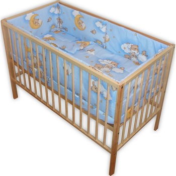 Lenjerie patut bebe cu 5 piese ursuletul somnoros albastru 140 x 70 cm Lenjerie patut bebe cu 5 piese ursuletul somnoros albastru 140 x 70 cm