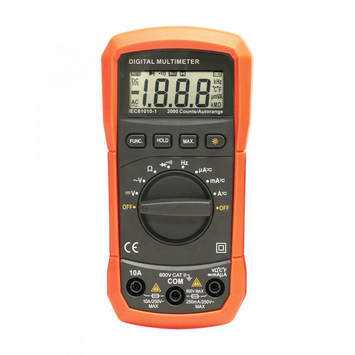 Multimetru digital, ecran LCD, 9V, 2 testere, carcasa antisoc, Home
