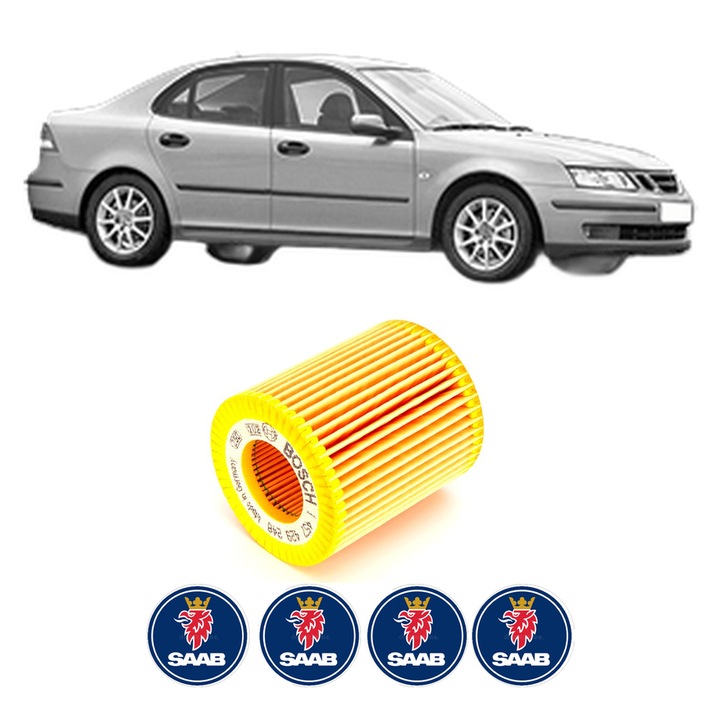 Filtru ulei SAAB 9-3 (YS3F, E79, D79, D75) 1.9 TiD din 2004-2015 KW 88 CP 120 CMC 1910, auto, Bosch, 4x Stickere auto cu SAAB