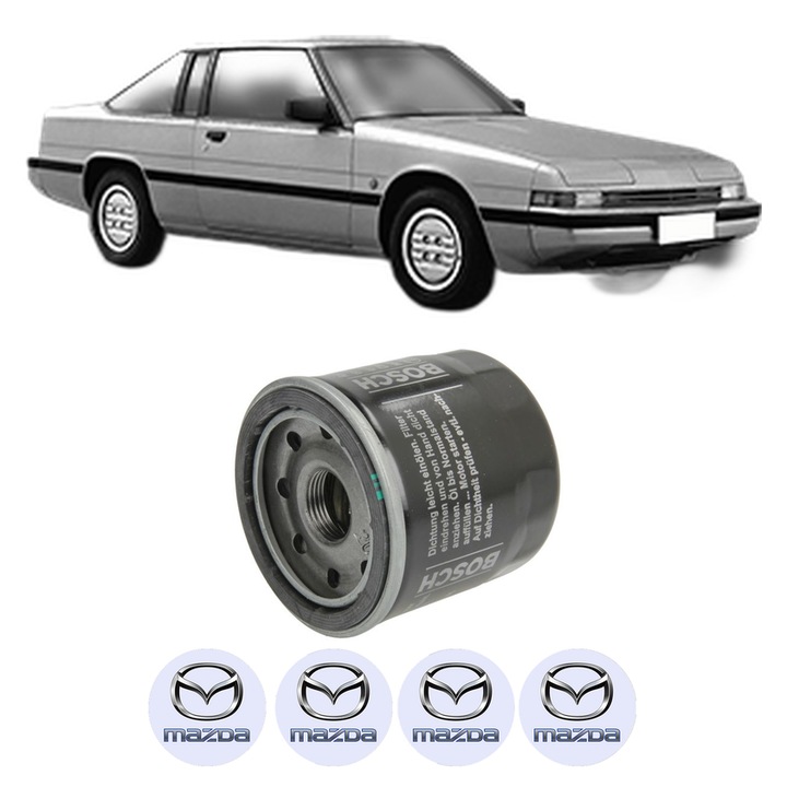 Filtru ulei MAZDA 929 II Coupe (HB) 2.0 i Turbo (HBES) din 1984-1987 KW 88 CP 120 CMC 1998, auto, Bosch, 4x Stickere auto cu MAZDA