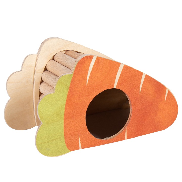 Casa din lemn pentru rozatoare, OiiBO, 2 in 1, portocalie, 26x11x12cm