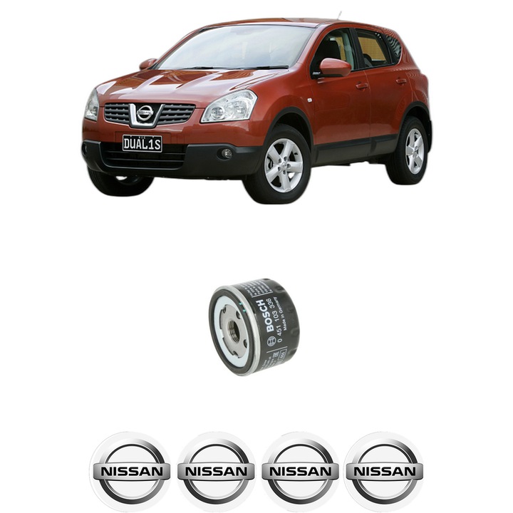 Filtru ulei NISSAN QASHQAI I (J10, NJ10) 1.5 dCi din 2006-2013 KW 78 CP 106 CMC 1461, auto, Bosch, 4x Stickere auto cu NISSAN