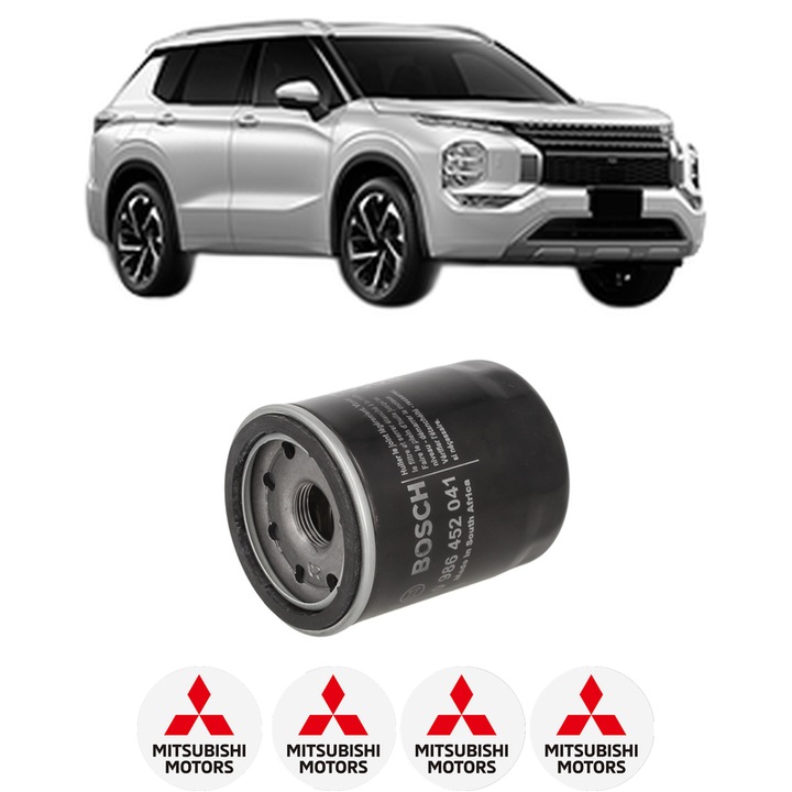 Filtru ulei MITSUBISHI OUTLANDER IV (GM_W, GG_W, DG) 2.4 Hybrid All-wheel Drive (GG3W) din 2025 KW 225 CP 306 CMC 2360, auto, Bosch, 4x Stickere auto cu MITSUBISHI