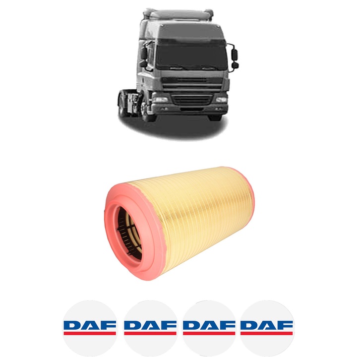 Filtru aer DAF CF 85 FAQ 85.360 din 2006-2013 KW 265 CP 360 CMC 12903, Auto, Bosch, 4x Stickere auto cu DAF