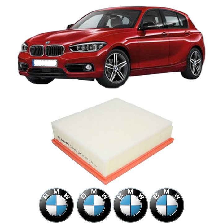Filtru aer BMW Seria 1 (F21) 118 d xDrive din 2013-2015 KW 105 CP 143 CMC 1995, Bosh, Auto, 4x Stickere auto cu BMW