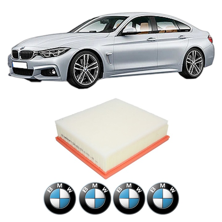 Filtru aer BMW Seria 4 Gran Coupe (F36) 420 d din 2015-2020 KW 140 CP 190 CMC 1995, Auto, Bosch, 4x Stickere auto cu BMW