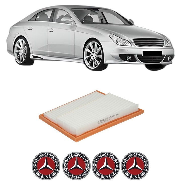 Filtru aer MERCEDES-BENZ CLS (C219) CLS 320 CDI (219.322) din 2005-2010 KW 165 CP 224 CMC 2987, Auto, Bosch, 4x Stickere auto cu MERCEDES-BENZ