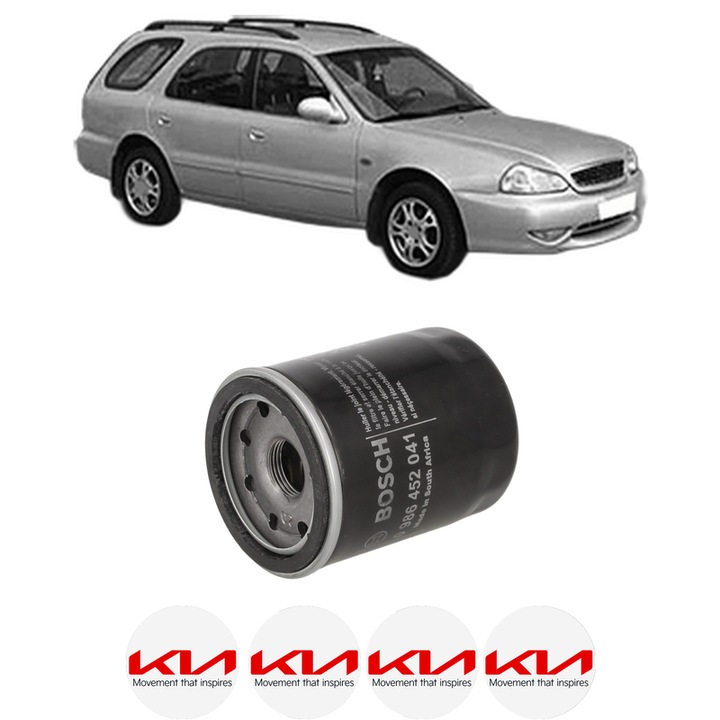 Filtru ulei KIA CLARUS Estate (GC) 2.0 i 16V din 1998-2000 KW 98 CP 133 CMC 1998, auto, Bosch, 4x Stickere auto cu KIA