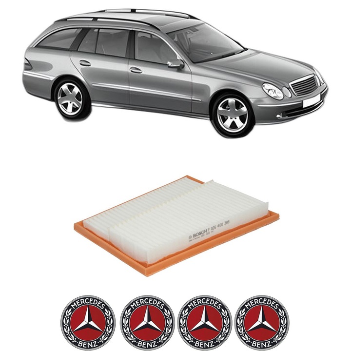 Filtru aer MERCEDES-BENZ E-CLASS T-Model (S211) E 320 T CDI 4-matic (211.289) din 2005-2009 KW 165 CP 224 CMC 2987, Auto, Bosch, 4x Stickere auto cu MERCEDES-BENZ