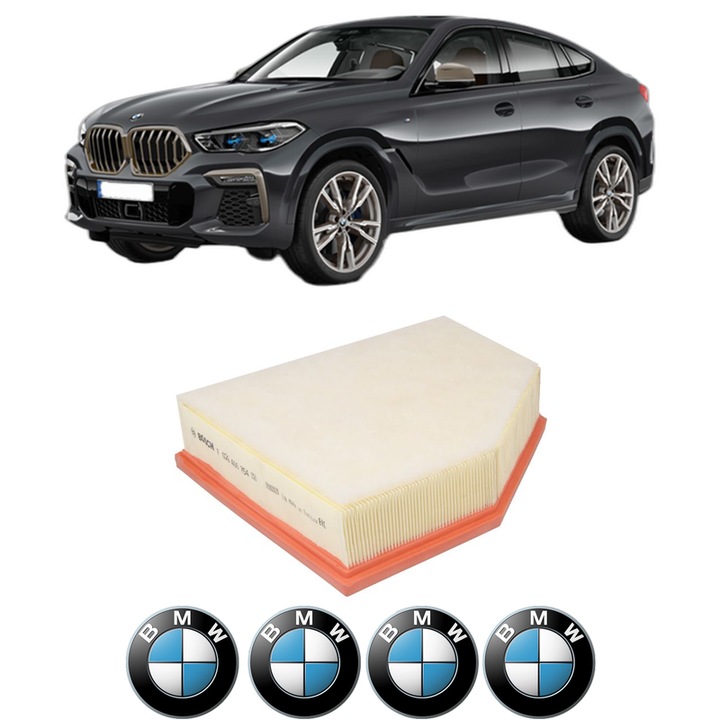 Filtru aer BMW Seria X6 (G06, F96) xDrive 30 d Mild-Hybrid din 2020 KW 155 CP 211 CMC 2993, Auto, Bosch, 4x Stickere auto cu BMW