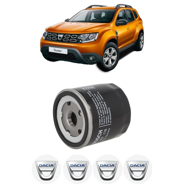 Filtru ulei DACIA DUSTER SUV Van 1.5 dCi din 2013 KW 80 CP 109 CMC 1461, auto, Bosch, 4x Stickere auto cu DACIA