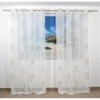 Perdea cu inele tip capsa, 140x245 cm, alba cu flori, model F5688-04, 1 bucata Perdea cu inele tip capsa, 140x245 cm, alba cu flori, model F5688-04, 1 bucata