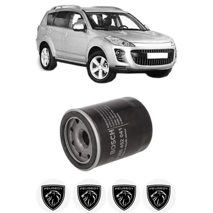 Filtru ulei PEUGEOT 4007 (VU_, VV_) 2.4 16V din 2007-2013 KW 125 CP 170 CMC 2360, auto, Bosch, 4x Stickere auto cu PEUGEOT