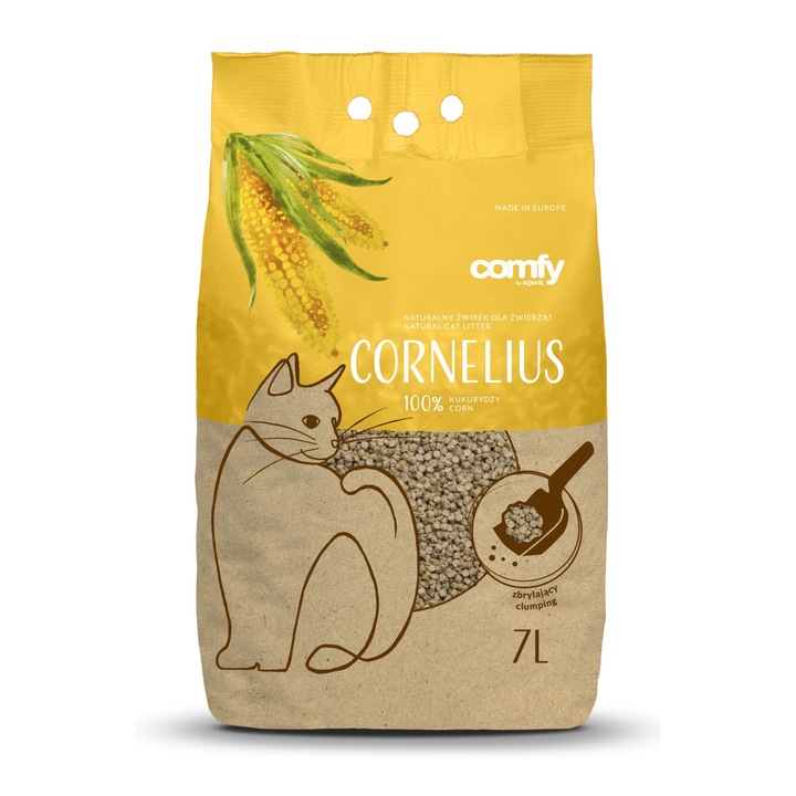 Настилка за котки, AQUAEL, Cornelius Natural, 7л, биоразградима, от царевица