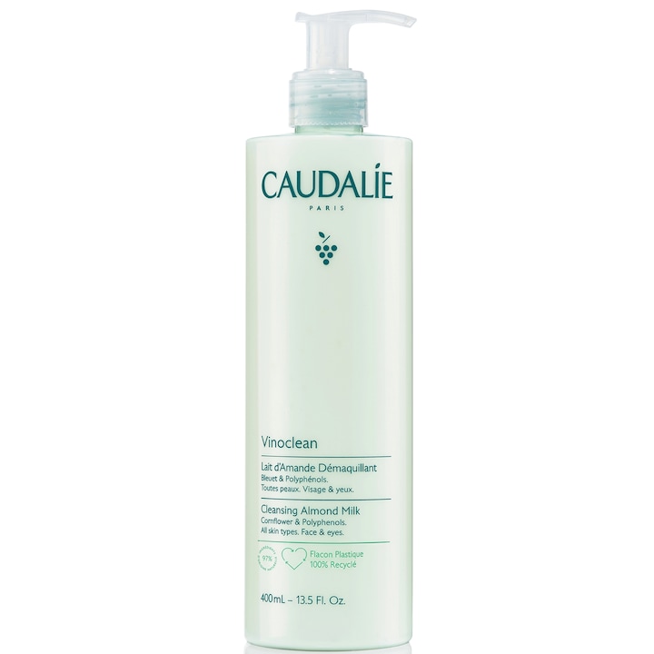 Gel de Curatare cu textura de lapte, Caudalie Vinoclean cu Migdale – 400 ml, Curatare Delicata pentru Fata si Ochi