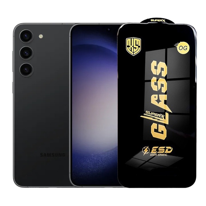 Folie de Protectie pentru Samsung Galaxy S23 Plus, Flippy, Sticla Securizata ESD, Margini Negre, Rezistenta la Zgirieturi, Antistatica, 0.35 mm, Transparenta