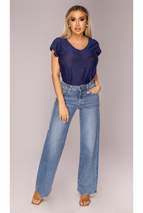 Tricou dama, lurex, bleumarin cu maneca scurta, One Size