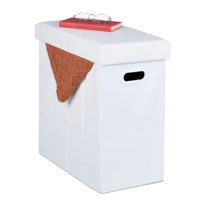 B2X zsámoly, fehér, műbőr, 40x40x40cm, beépített tárolóval