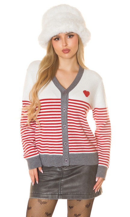 Pulover dama cu inimioara in dungi gri onesize