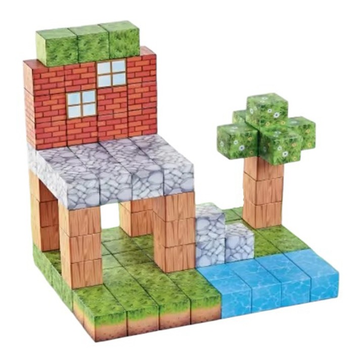 Комплект магнитни кубчета Creative тип Minecraft, 103 части, многоцветни, Toyska®