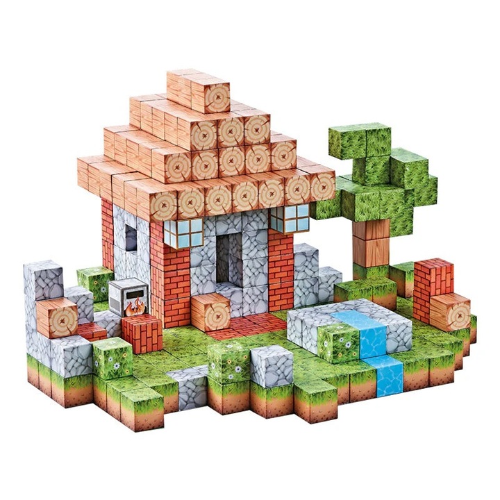 Комплект магнитни кубчета Creative тип Minecraft, 312 части, многоцветни, Toyska