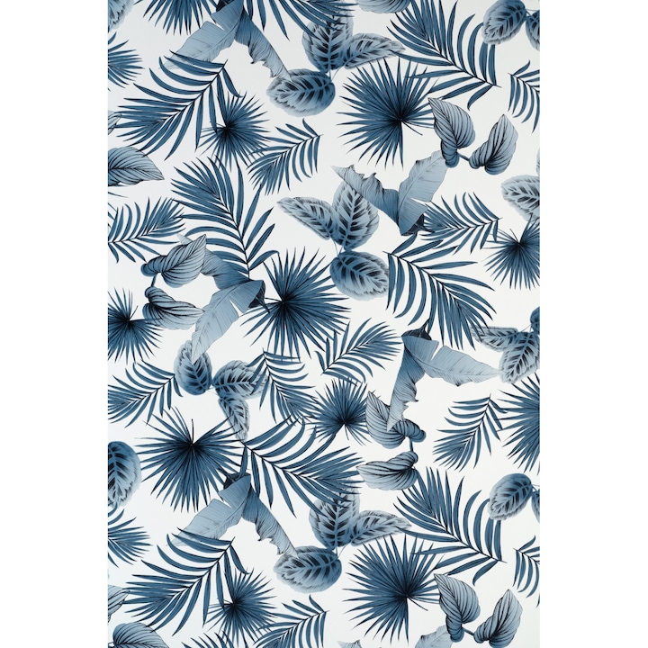 Autocolant mobila, alb, model frunze tropicale albastru petrol, 45cmx2m, d-c-fix