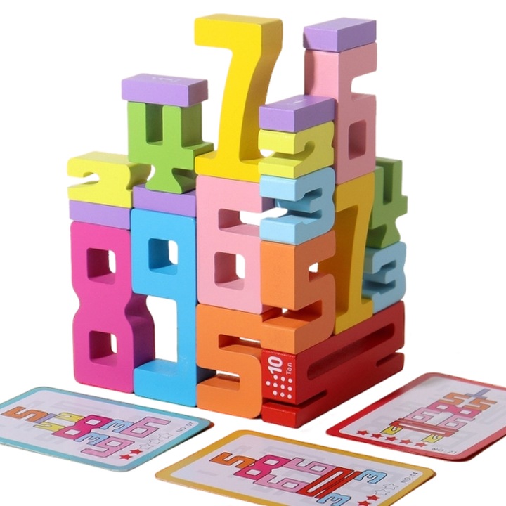 Jucarie educativa, MzcrJosv®, din lemn vopsite cu culori non toxice, baieti si fete, Invatare Matematica si Activitati de Numarare