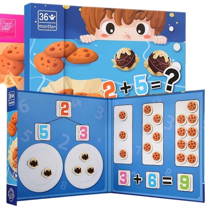 Joc Educativ Magnetic, MzcrJosv®，Invatam Matematica 1-10, Adunare si Scadere, Puzzle cu Numarare, Tabla Magnetica cu Biscuiti si Ciocolata, Jucarie Montessori pentru Copii, Educatie Timpurie, Multicolor