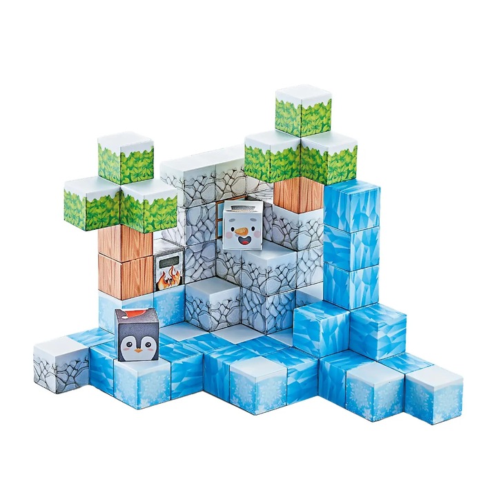 Комплект магнитни кубчета Creative тип Minecraft Ice, 66 части, многоцветни, Toyska®