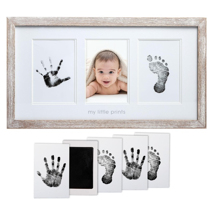 Rama decorativă Pearhead amprentă bebeluși, lemn rustic, set