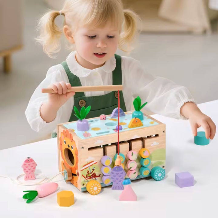 Jucarie din Lemn Pescuit, Set de Joaca Educativ pentru Copii, Joc de Rol Creativ, Montesori, Multicolor