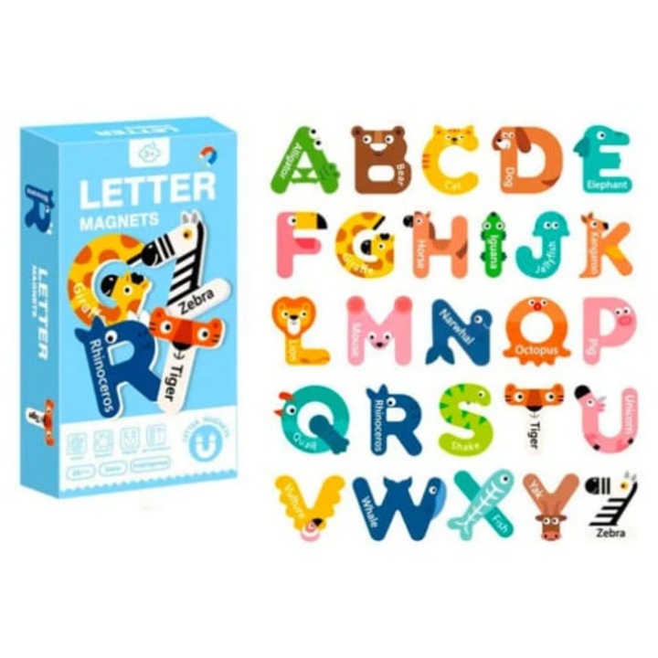 Set Litere Magnetice Educative, 26 Piese, cu Animale, Multicolor, pentru Copii 3-6 Ani, Alfabet Engleza, Sigur si Durabil