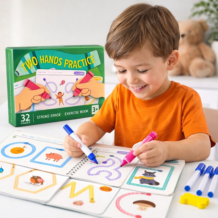 Set educativ Montessori de scriere si trasare – antrenament control creion pentru copii 3–6 ani