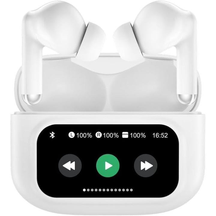 Casti Wireless In-Ear Sport ANC - Zajszűrős Mikrofonos - Bluetooth 5.4 - Érintőpanel - Porálló - 5 óra üzemidő - Ideális Zenehallgatáshoz, Sporthoz és Hívásokhoz - Ajándék (Fehér)