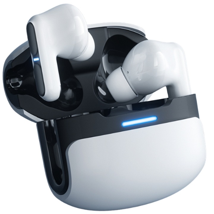 Casti wireless bluetooth CLOOPER™, designed by THETA, gaming cu efect dinamic, noise cancellation in ear, fara fir cu microfon HD, control touch, asistent vocal, Bluetooth 5.3, Universale, Carcasa magnetica, Alb mat