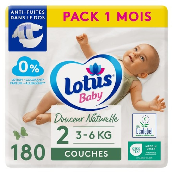 Пелени Lotus baby natural размер 2 3-6кг/новородено пакет 1 месец - 180 пелени