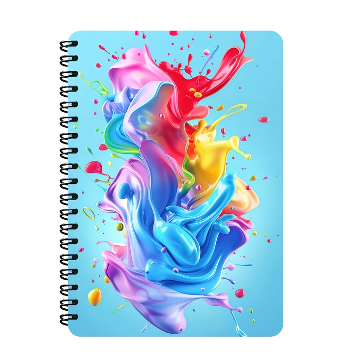 Agenda A5, Culori Abstracte, Fundal Deschis, Coperta Mdf, Spira Metalica, 130 Pagini