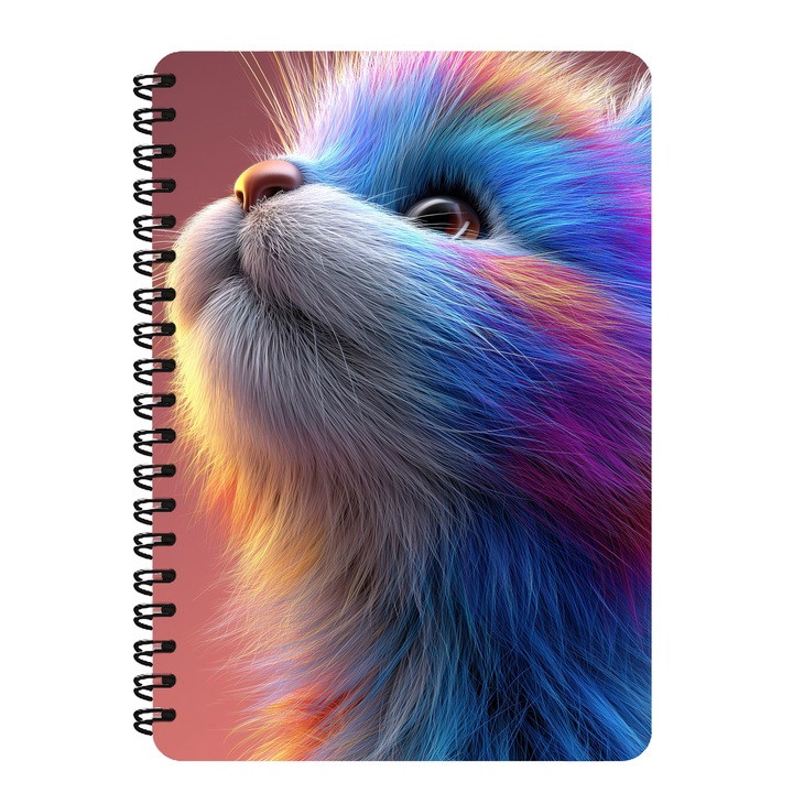Agenda A5, Pisicuta Colorata, Coperta Mdf, Spira Metalica, 130 Pagini