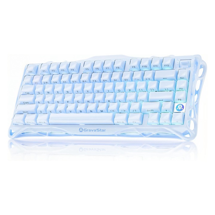 Безжична механична клавиатура GravaStar Mercury K1, Gaming ANSI US, 2.4 GHz и Bluetooth, Hot-Swappable, Ice Blue