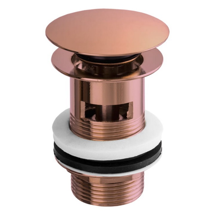 Вентил за мивка с преливник, ръчно задействане push up, резба G1 1/4", покритие розово злато