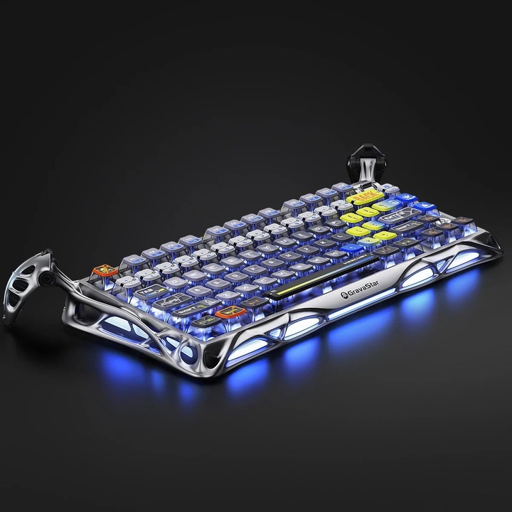 Безжична механична клавиатура GravaStar Mercury K1 Pro, сребриста, 75% оформление, RGB осветление, 8000 mAh