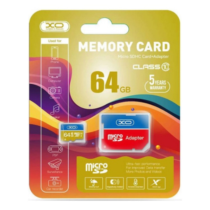 Card Memorie microSDHC XO, 64Gb, Clasa 10 / UHS-1 U1, Cu Adaptor