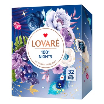Ceai Lovare 1001 NIGHTS, mix negru și verde, aromă de struguri, 32 pliculețe x 2g
