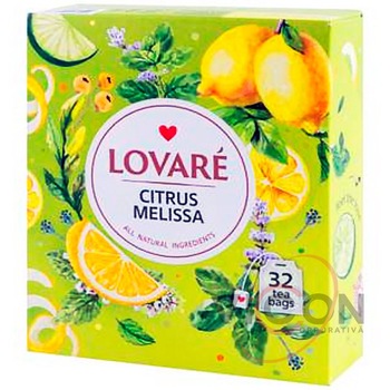 Ceai de plante Lovare Citrus Melissa, amestec de ceai verde cu menta si roinita, set 32 pliculete x 2g, 48g