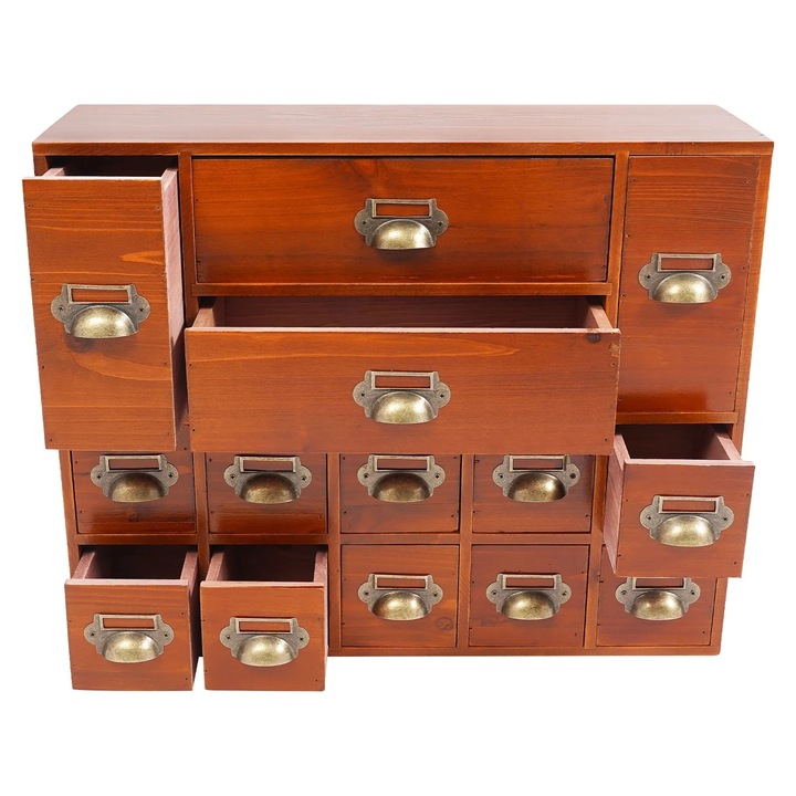 Dulap de depozitare cu sertare, 14 sertare, rezistent la zgarieturi, stil vintage, maro vechi