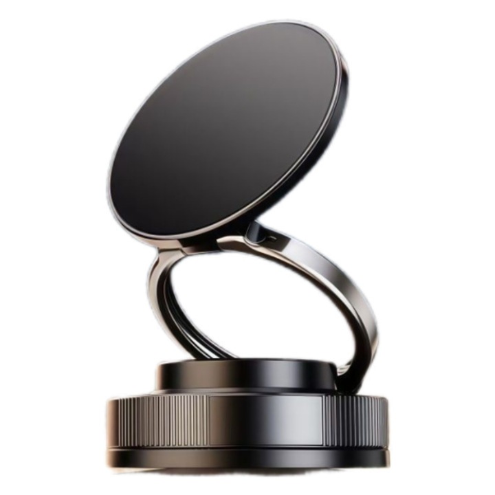 Suport telefon auto magnetic, Fixare cu Ventuza, rotatie 360 grade, prindere bord/parbriz, inaltime reglabila, negru, Omelivon®