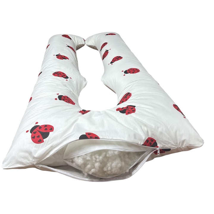 Perna gravide, Ema, multifunctionala, 3 in 1, forma literei U, husa detasabila, model gargarite vesele, bumbac ranforce 100%, 135x75 cm