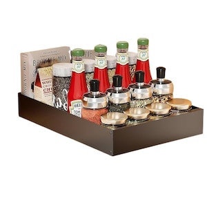 Organizator extensibil pentru sertar bucatarie, telescopic, 30 x 42.5 x 7 cm, fara gaurire, glisare lina si silentioasa, otel carbon, capacitate 25 kg, culoare neagra